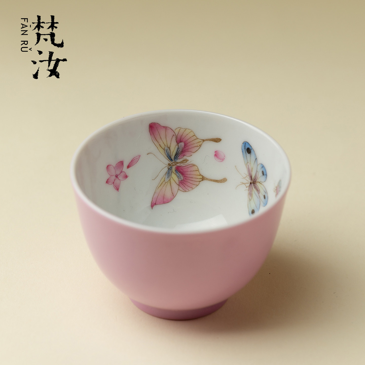 梵汝 溢珍堂粉彩手绘陶瓷茶杯蝴蝶主人杯景德镇全手工茶具品茗杯
