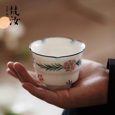 梵汝高颜值原创手绘团花主人杯子景德镇高端茶杯功夫茶具品茗单杯