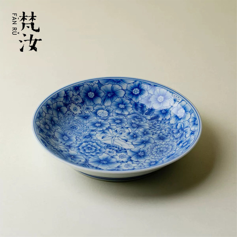 莫常景德镇手绘青花釉下彩茶托