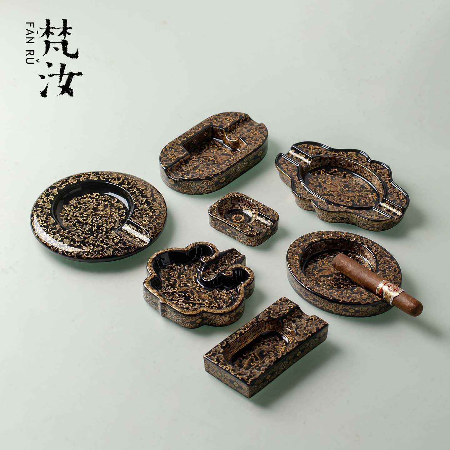 梵汝手工陶瓷缠纹雅叙耀星雪茄缸便携创意个性大号家用专用烟灰缸
