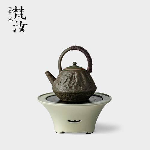 梵汝复古斑灰釉雪霁提梁壶高档可调温苔青清予电陶炉家用煮茶套装