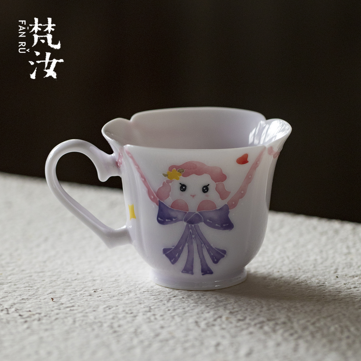 梵汝 粉彩手绘萌趣仙子花口主人杯景德镇有田烧茶杯精致女士单杯