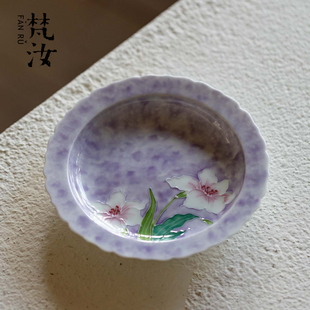 有田烧手绘百合花口壶承功夫茶具陶瓷干泡盘盖碗茶壶养壶盘 梵汝