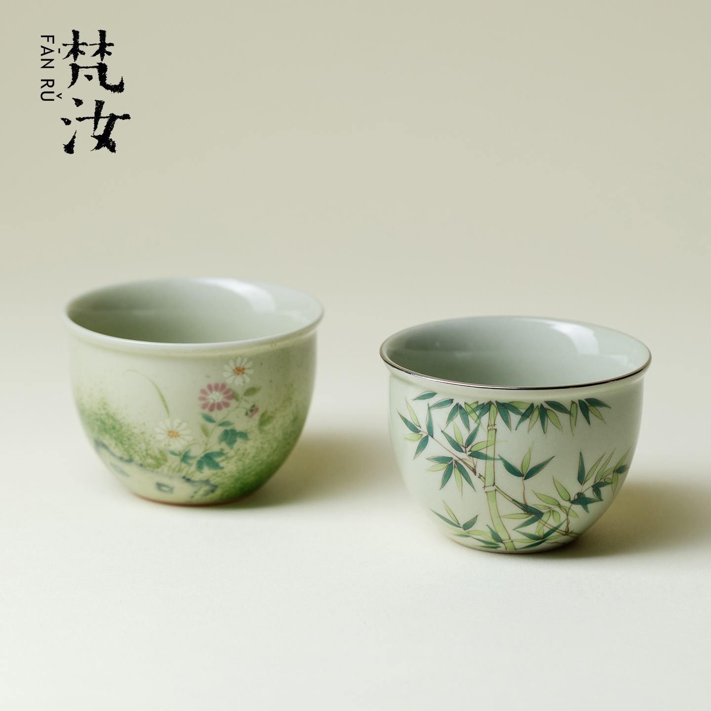 梵汝纯手绘竹子鸡缸杯高端茶杯陶瓷手工品茗杯主人杯高端功夫茶具