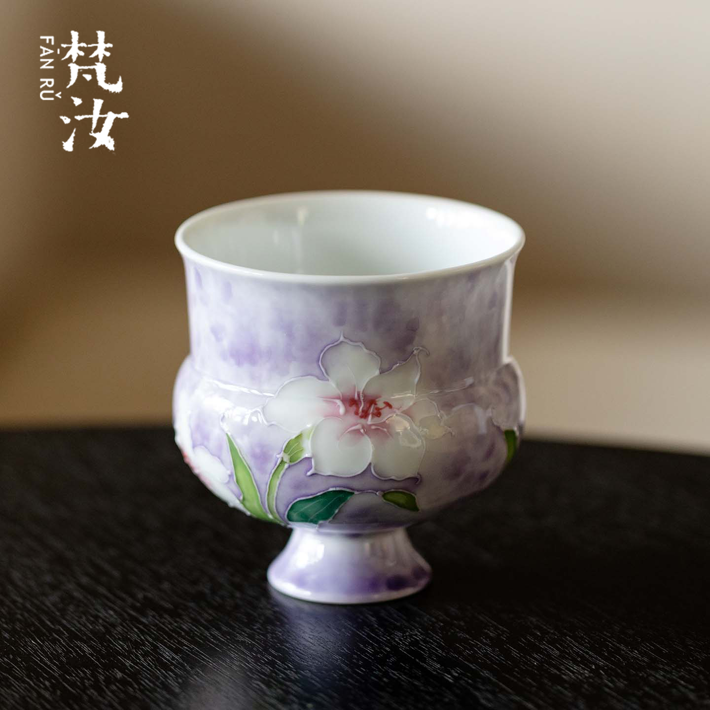 梵汝 有田烧手绘百合花主人杯高颜值陶瓷品茗杯高端功夫茶具茶杯