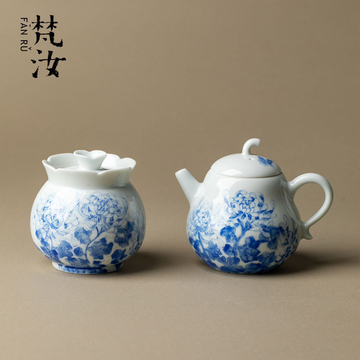 青堂造物 青花手绘秋菊功夫茶具高端陶瓷釉下彩茶壶茶叶罐醒茶罐