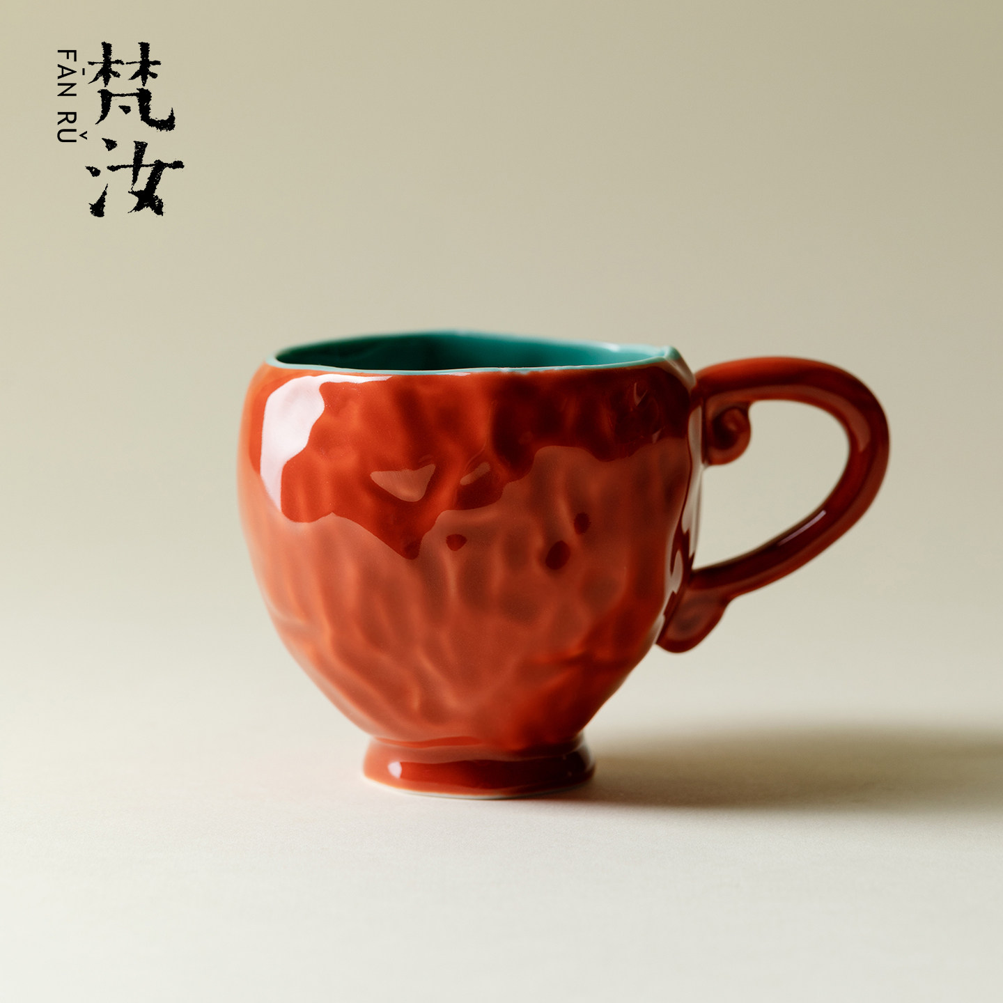梵汝 创意手工单色釉马克杯中国红大容量水杯高端家用带把办公杯