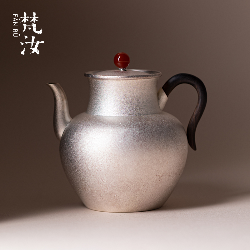 梵汝 宋式执壶喷砂足银壶纯手工纯银9999泡茶壶原创茶器具送爸妈