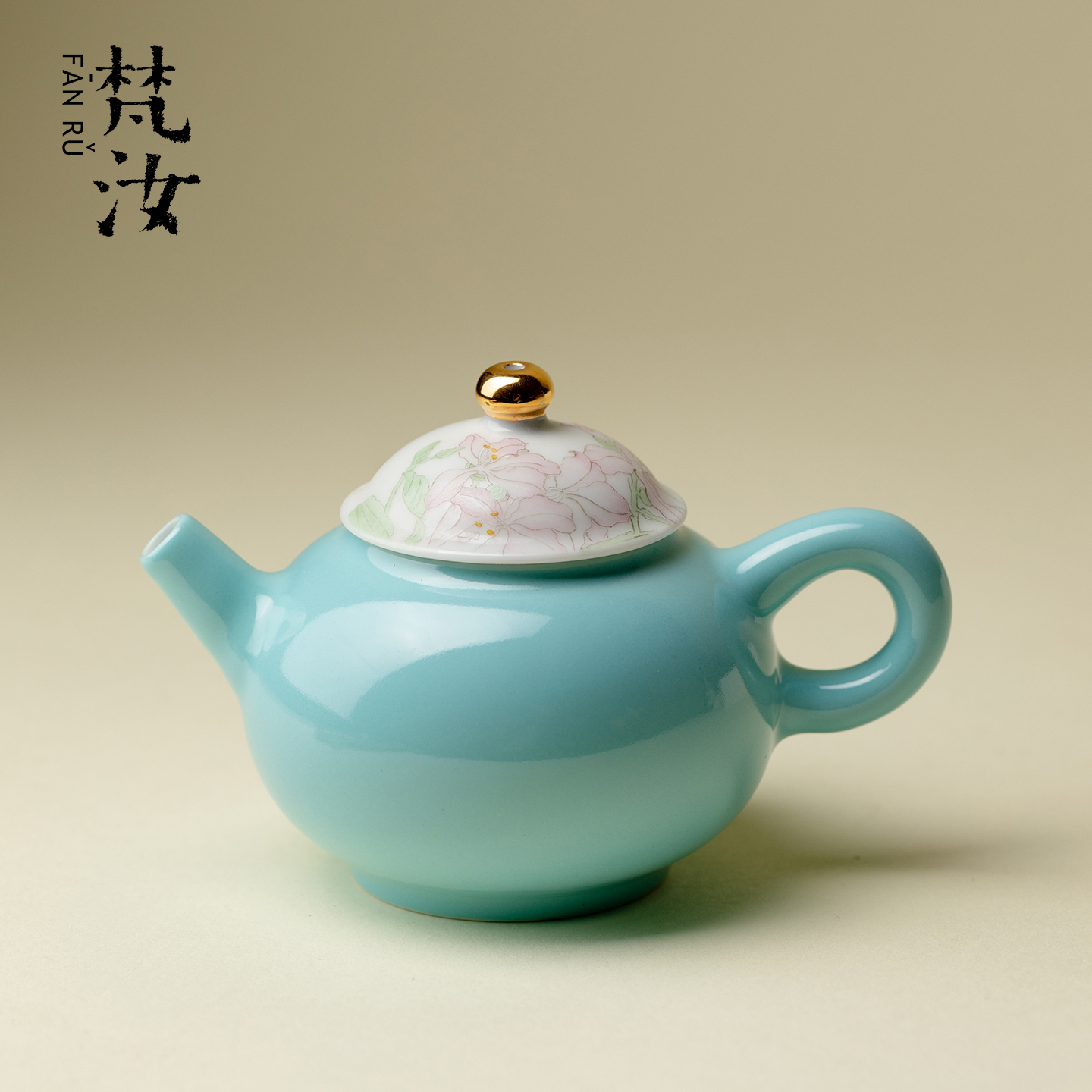 雅同集 松石绿地手绘花卉茶壶描金景德镇高端手工陶瓷泡茶器单壶