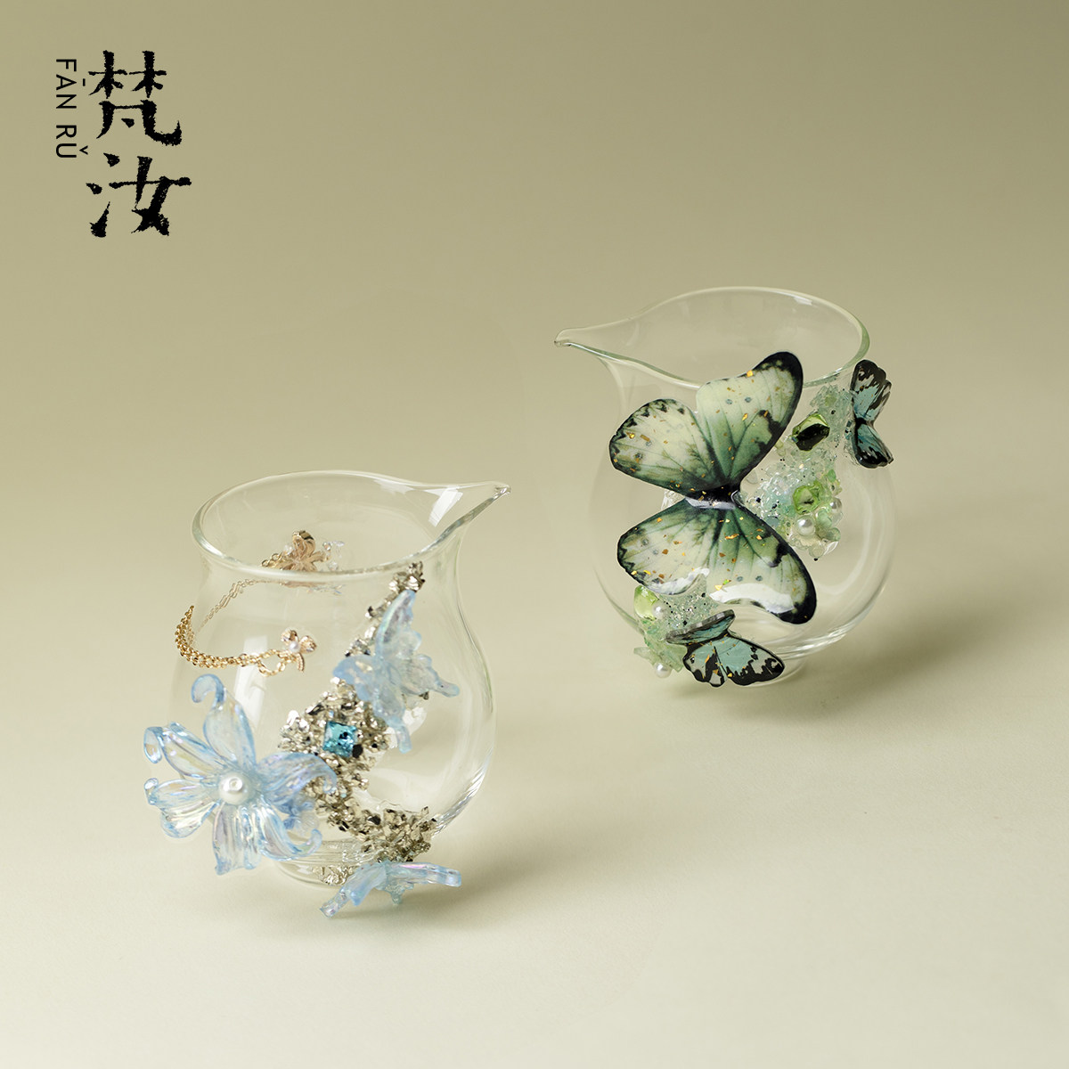 梵汝原创蝴蝶水晶玻璃公道杯精致手工创意分茶器轻奢仙女茶器茶海图片