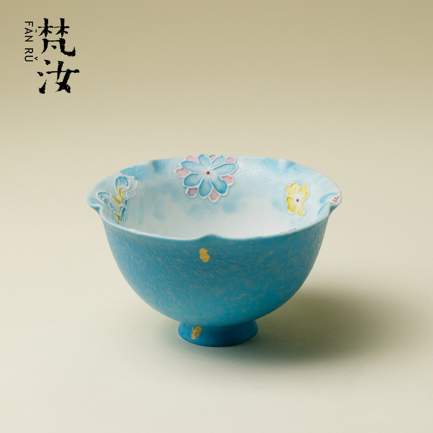 梵汝纯手工内绘蝴蝶高足花瓣杯高颜值中式陶瓷品茗杯单杯功夫茶具,餐饮具,茶杯,淘宝优惠券,粉丝福利购,淘宝优惠卷