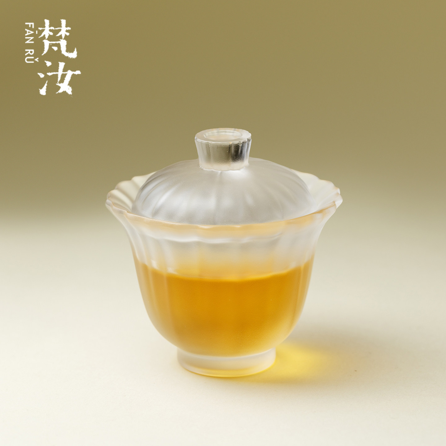 梵汝心缘堂琉璃盖碗高档透明冰冻花口泡茶碗功夫茶具不烫手沏茶碗