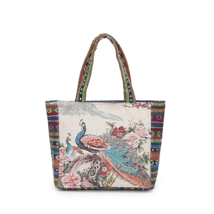 拉链双根孔雀刺绣耐磨四季 通用手提包绣花包