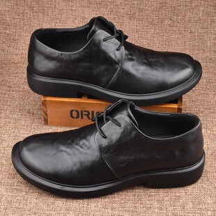 男士商务低帮圆头休闲皮鞋2025新款男鞋青年系带真皮牛皮商务皮鞋