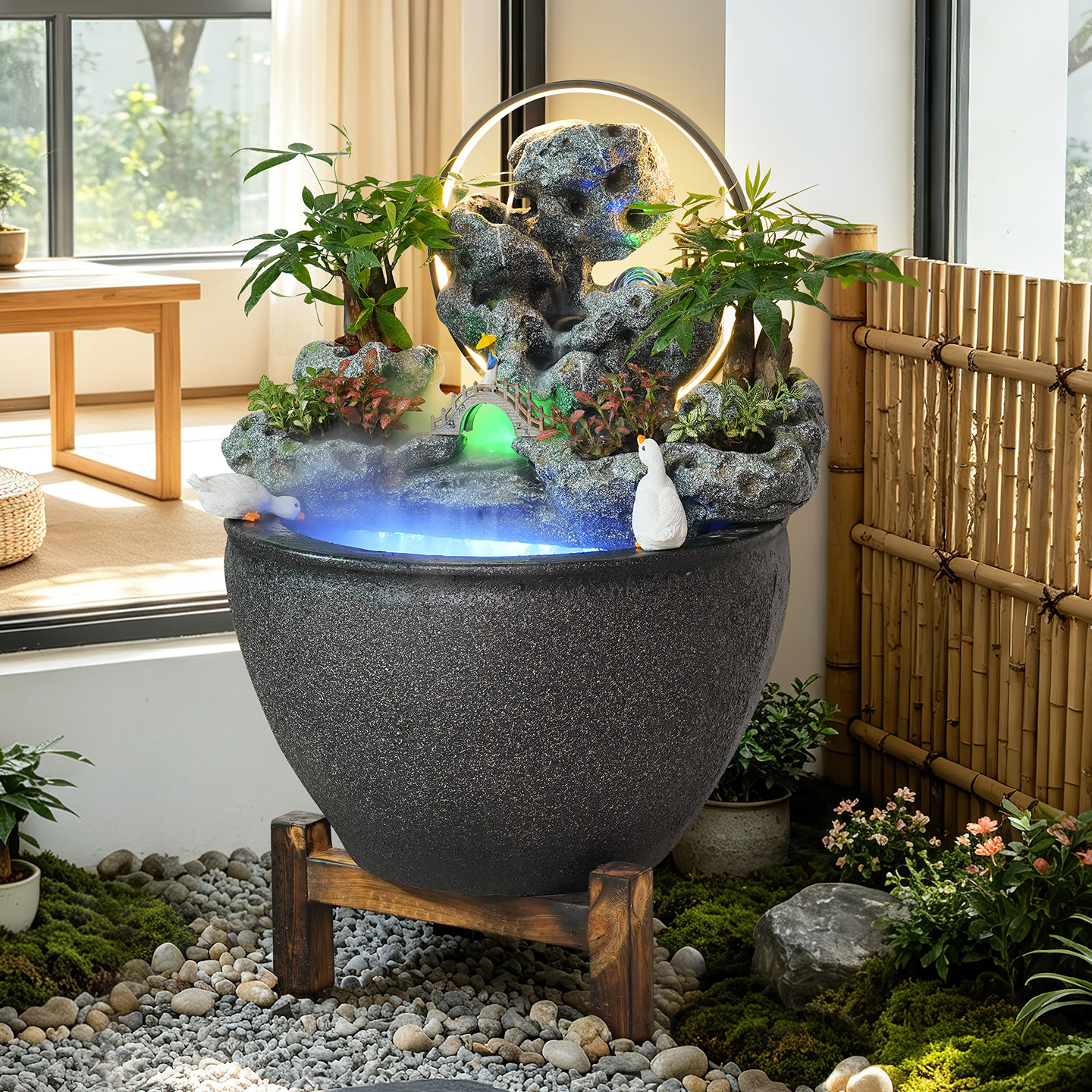 古法养鱼循环水流水摆件图片