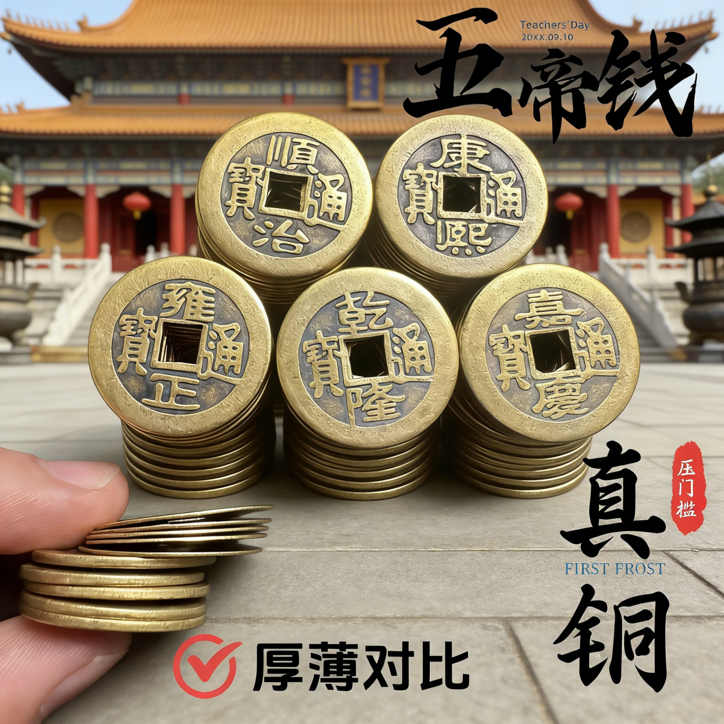 批发真铜五帝钱摆件加厚黄铜铜钱入户门招财转运家居祝福装饰摆件