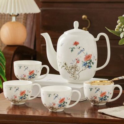 中式骨瓷功夫茶具套装茶杯家用客厅待客陶瓷茶壶水杯现代简约水壶