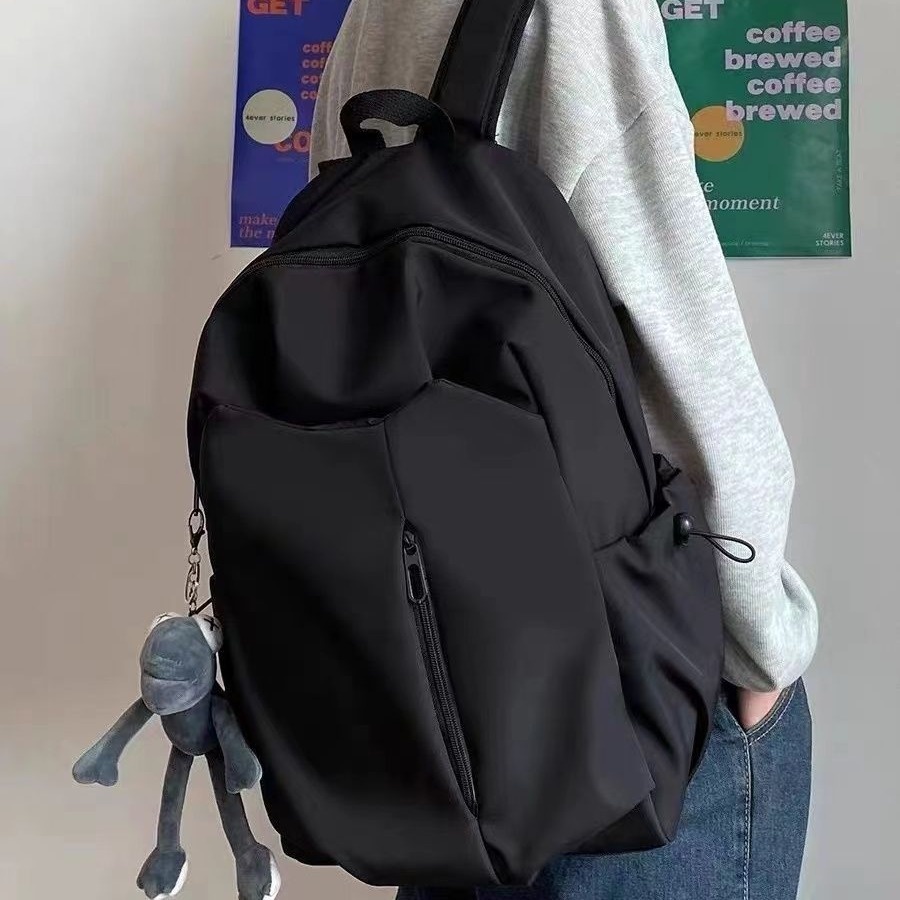 简约大容量ins纯色电脑背包大学高中书包森系校园帆布双肩包男女