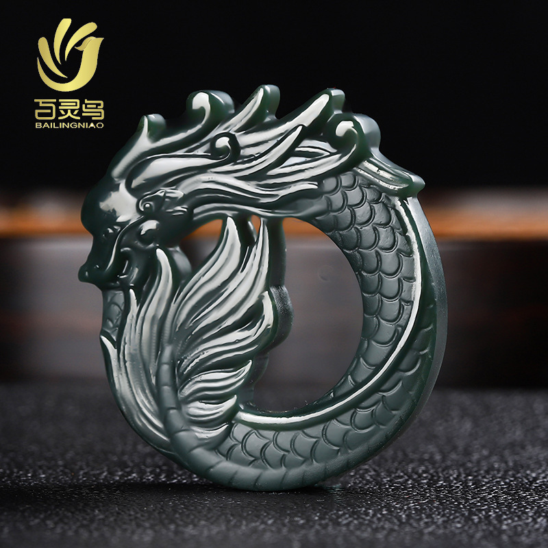 天然和田玉青玉细料祥龙挂件塔青玉石龙腾盛世吊坠货源款