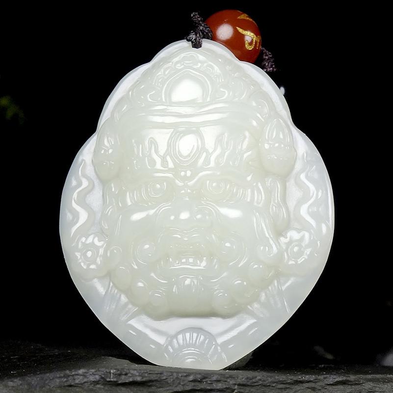 和田玉黄财神吊坠精雕挂件