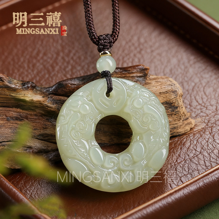 和田玉双面貔貅平安扣吊坠