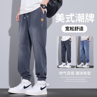 男士美式抽绳休闲哈伦时尚百搭束脚工装潮牌直筒宽松九分裤子春秋