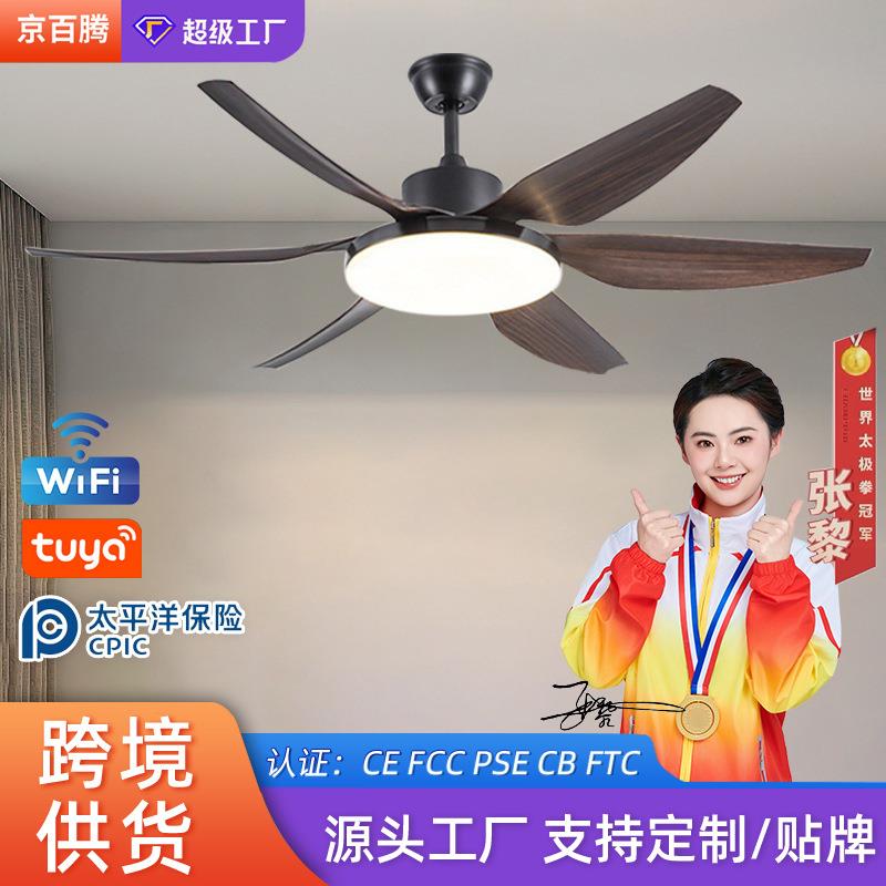 餐厅风扇灯家用现代简约客厅一体电扇灯智能变频卧室吊扇灯具工厂