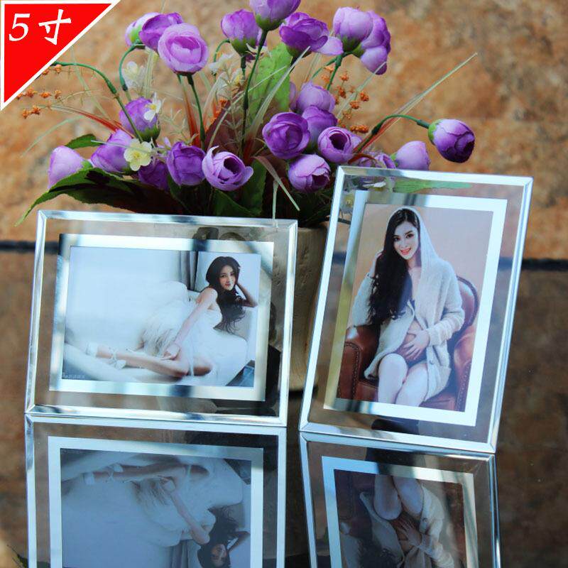 5寸创意水晶玻璃相架五寸婚纱照婚礼小摆台儿童影楼宝宝相框
