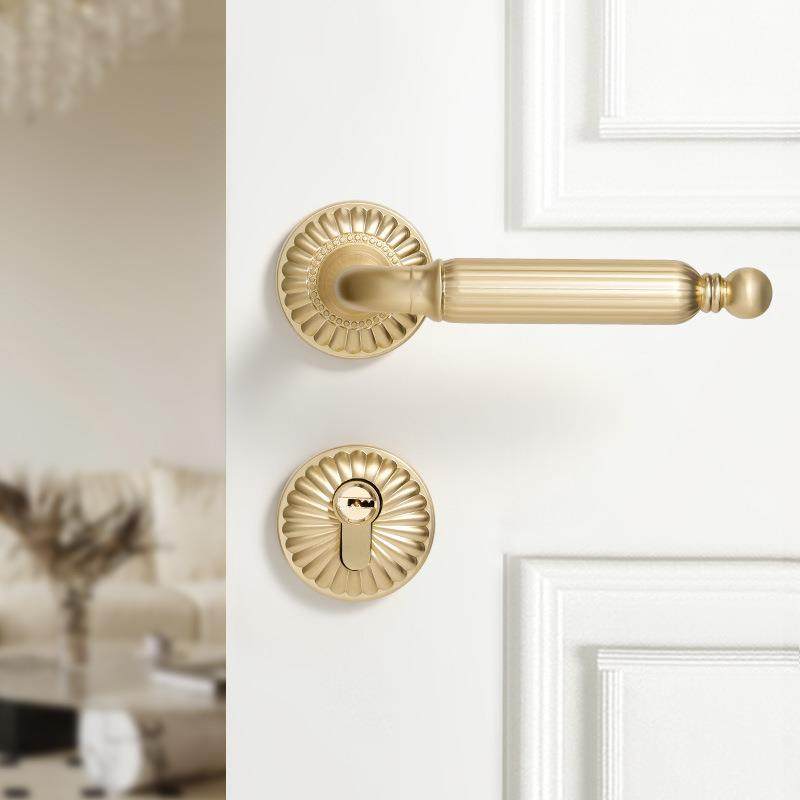 烁盾法式金色卧室门锁室内门把手静音磁吸复古美式分体家用木门锁