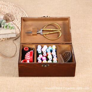 针线盒木质收纳盒木质收纳木盒子家用针线便携式桌面首饰收纳木盒