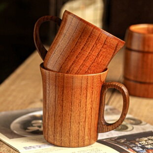 燕麦早餐杯带把茶杯啤酒杯大肚杯待客杯木质杯子水杯家用下午茶杯