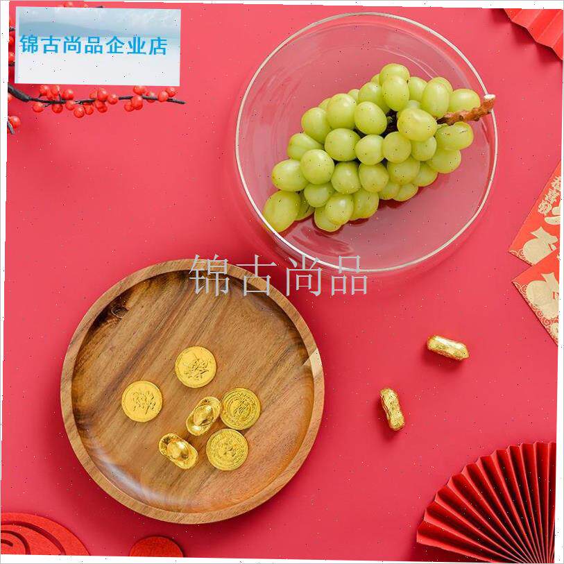 果盘欧式双层玻璃干果瓜子坚果盘木质N糖果收纳盒摄影摆拍.