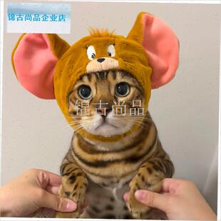 和老鼠宠物毛绒头套猫咪狗狗变y装帽子可爱卡通COS拍照头饰道具.