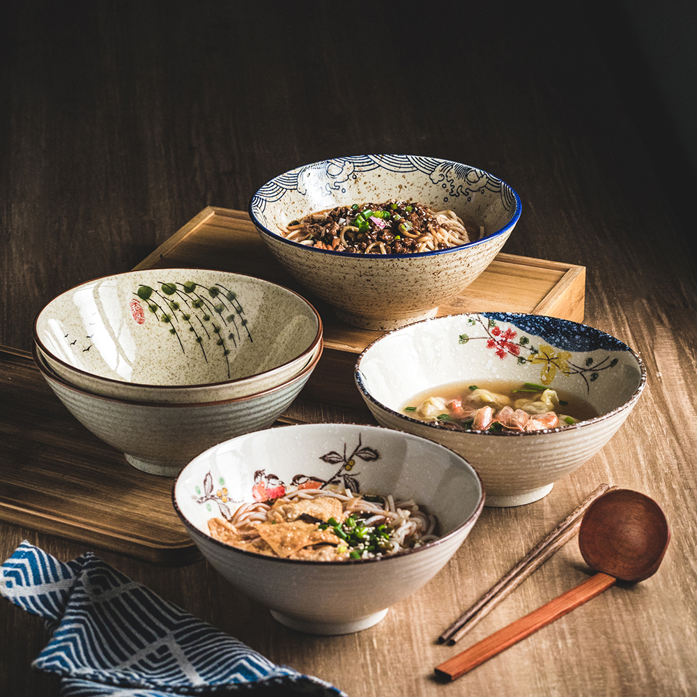 高颜值复古陶瓷斗笠面碗饭碗