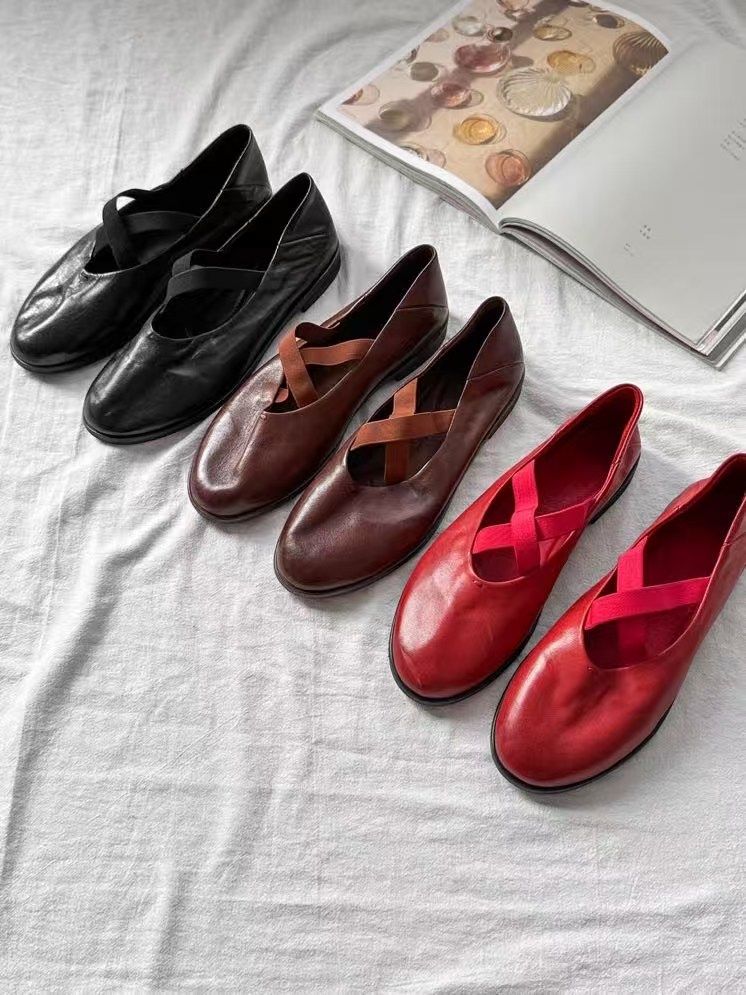 2026小众马皮水洗复古交叉带玛丽珍单鞋复古时髦低跟设计舒适感强,女鞋,时尚芭蕾鞋,淘宝优惠券,粉丝福利购,淘宝优惠卷