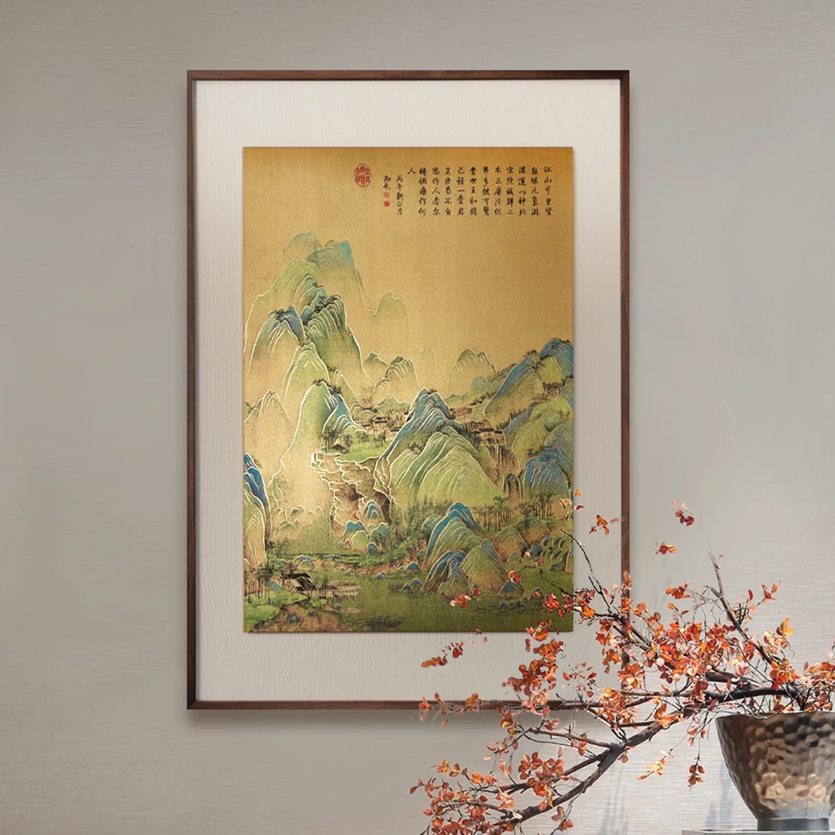 《千里江山图》铜雕画入户玄关装饰画书房办公室中式山水客厅挂画