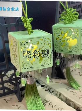 中秋节灯笼手工制作dity材料包木质创意彷古花窗手提小灯笼小礼l