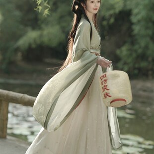 魏晋风南北朝汉服女装2023新款晋制古风广袖流仙裙绿色古装女春秋