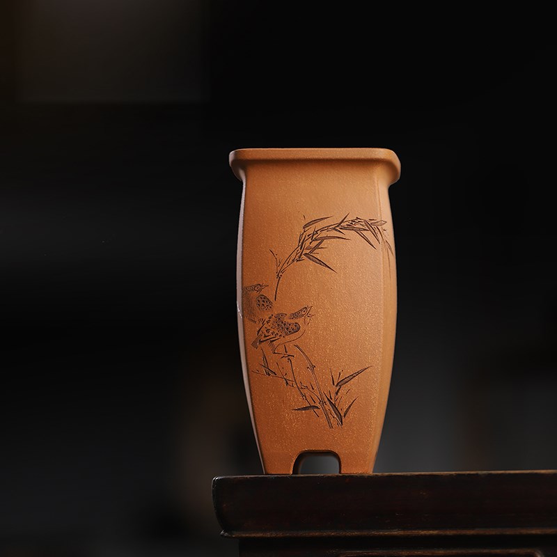 清香阁紫砂 程兴红全手工弧面四方 原矿降坡泥桌面摆件小盆景绿植