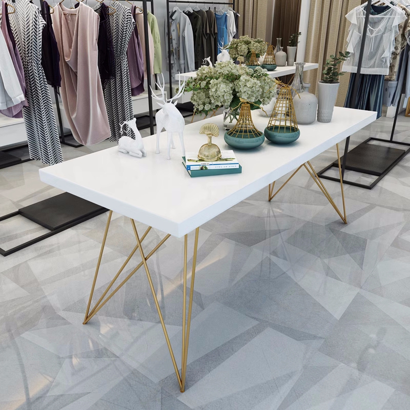 北欧简约女服装店展示桌包包展示台长方形实木白色流水台装饰中岛