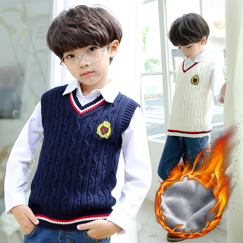 男童毛衣套头秋冬款马甲保暖儿童纯棉背心童装上衣加绒加厚针织衫