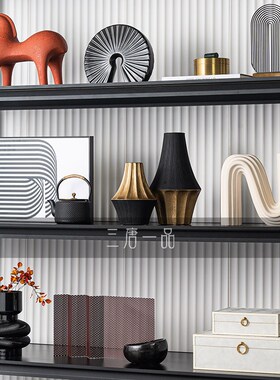 客厅展示柜软装新中式书房书柜书桌台面博古架软装陈列室装饰品