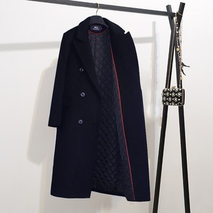 黑色毛呢大衣女中长款2023新款秋冬季宽松夹棉呢子西装外套加厚