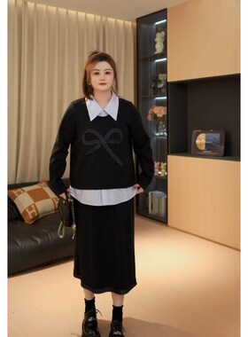 【胖佳佳】穿搭公式 假两件撞色拼接卫衣半身裙两件套H624A15613