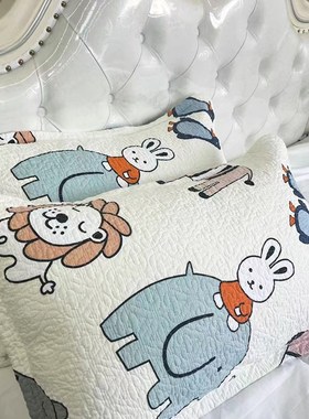 韩国全棉斜纹棉绗缝枕套单人一对装纯棉加厚夹棉枕头套简约北欧风