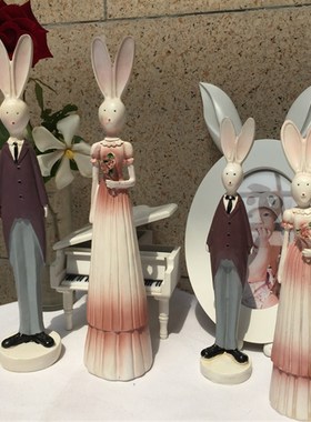 欧式田园复古情侣兔新房新婚情人节生日礼物创意礼品家居摆件饰品