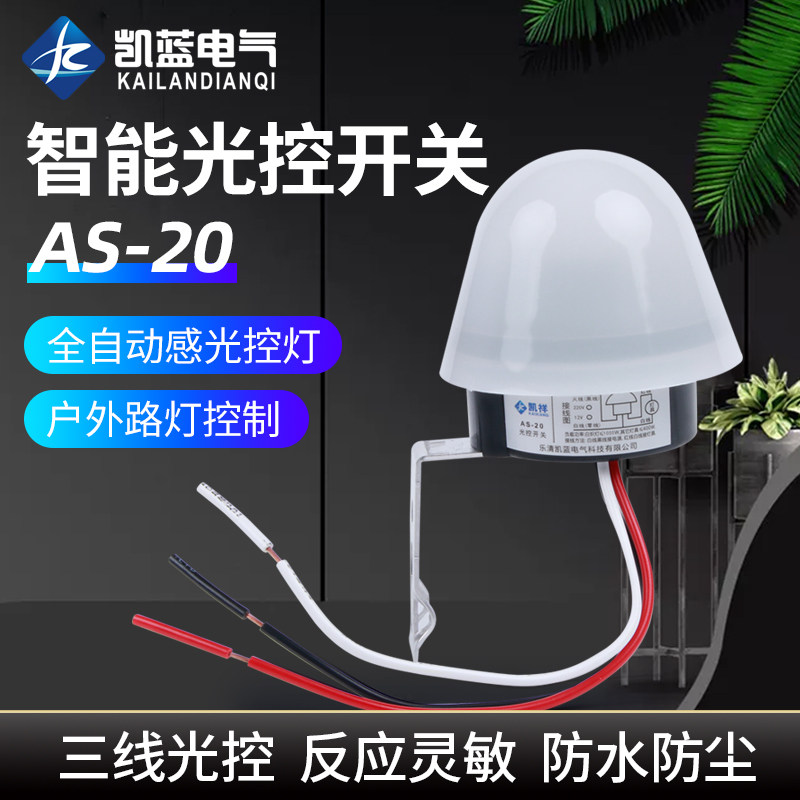 光控开关220V防雨AS-20自动晚上亮光感应开关智能路灯光控控制器