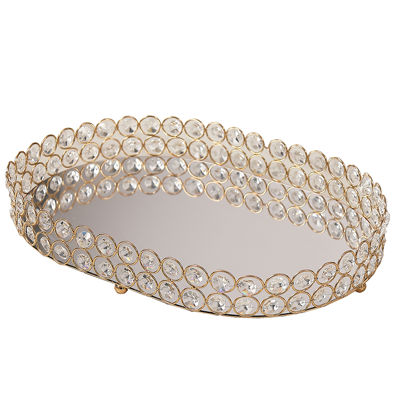 北欧轻奢风格金色金属椭圆收纳托盘水晶纸巾盒储物罐软装搭配套装