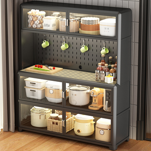 铝合金厨房置物柜落地多层洞洞板放微波炉烤箱小家电收纳架子带门