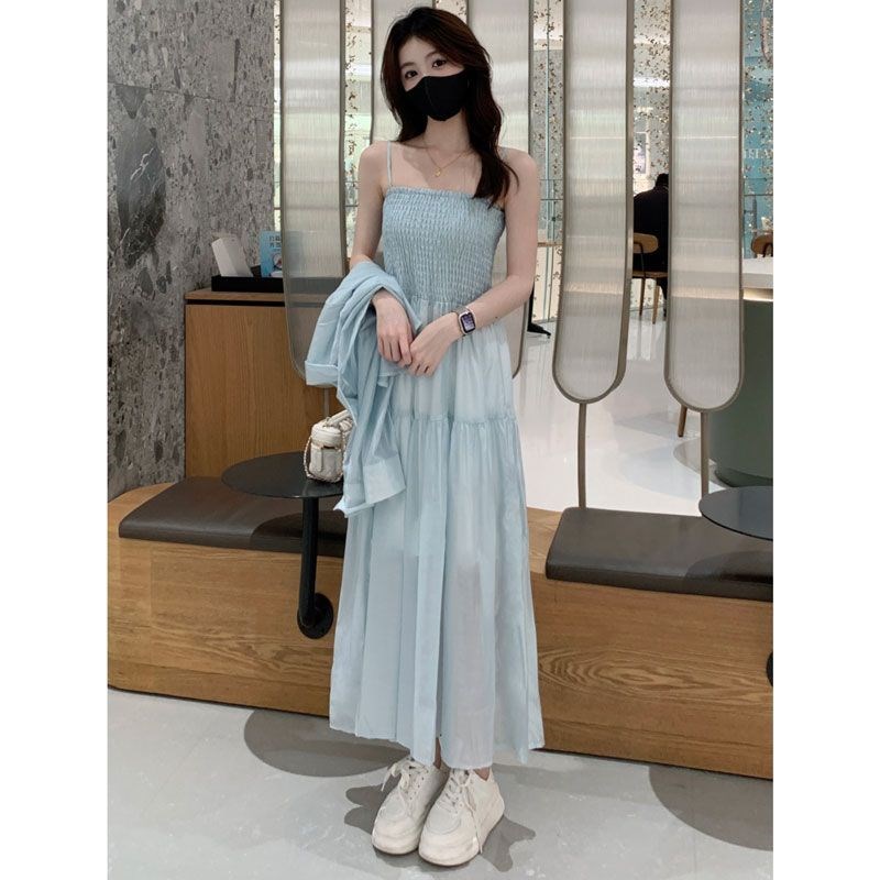 时髦防晒衬衫吊带裙子两件套裙女2024夏季新款洋气显瘦时尚连衣裙